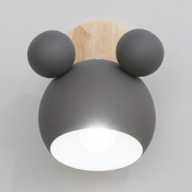 1 Light Globe Wall Light Lovely Metal Sconce Lamp in Macaron Gray for Boy Girl Bedroom