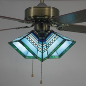 3 Heads Craftsman LED Semi Flushmount Light Tiffany Glass 42 Inch LED Ceiling Fan with Pull Chain for Dining Room