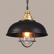 Retro Loft Pendant Light One Light Metal Hanging Lamp with Cage in Black for Hallway Balcony