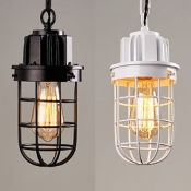 Vintage Bulb Wire Frame Pendant Light 1 Light Metal Hanging Light in Black/White for Cafe