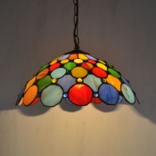 Multi-Color Dot Pendant Light 1 Light 12 Inch Antique Style Glass Hanging Light for Cafe