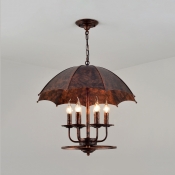 Metal Candle Pendant Light with Umbrella Shade 6 Lights Antique Chandelier in Rust for Bar