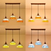 Tiffany Lattice Dome Island Light 3 Lights Art Glass Hanging Light in Blue/Orange/Pink/Yellow for Hallway