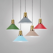 Macaron Colored Conical Pendant Lamp 1 Light Nordic Style Metal Hanging Light for Dining Room