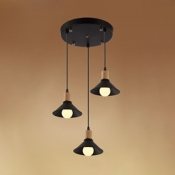 Cone Shade Dining Room Hanging Lamp Metal 3 Lights Industrial Ceiling Light in Black