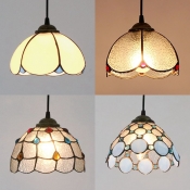 1 Light Bowl Pendant Light with/without Beads Tiffany Style Glass Hanging Light for Balcony