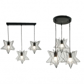 Industrial Star Wire Hanging Lamp with Linear/Round Canopy Metal 3 Lights Black Hanging Light for Bar