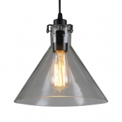 Clear Glass Cone Shade Hanging Light 1 Light Industrial Pendant Lamp for Study Room Restaurant