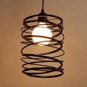 1 Head Swirl Shade Pendant Lamp American Rustic Metal Hanging Light in Black for Study Room