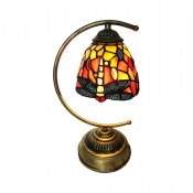 1 Head Dragonfly Desk Light Tiffany Rustic Stained Glass Table Light in Brass for Study Room