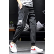 Men's Street Style Fashion Letter Printed Flap Pocket Side Drawstring Waist Casual Cotton Cargo Pants