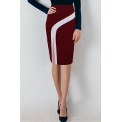 Womens Hot Fashion ColorBlock High Waist Split Side Midi Office Skirt