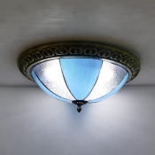 Bowl Kitchen Bedroom Flush Mount Light Art Glass Traditional Tiffany Ceiling Lamp in Blue