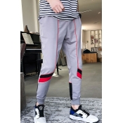 Men's Casual Fashion Colorblock Stripe Pattern Drawstring Waist Cotton Sweatpants