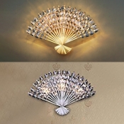 Metal Folding Fan Wall Light with Crystal Living Room Luxurious Style Wall Lamp in Chrome/Gold