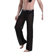 Men's Sexy Thin Plain Mesh Pants Transparent Loose Fit Wide Leg Home Wear Pants