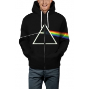 Unique Fashion Rainbow Triangle Printed Long Sleeve Zip Up Casual Sport Black Unisex Hoodie