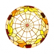 Antique Tiffany Grape Ceiling Lamp Stained Glass Beige Flush Ceiling Light for Dining Room