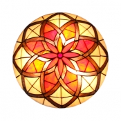 Tiffany Multi-Color Flush Mount Light Lotus Pattern Glass Ceiling Lamp for Villa Hotel