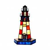 1 Light Lighthouse Desk Light Creative Tiffany Stained Glass Night Light for Kid Gift