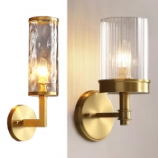 Villa Hotel Tube Wall Light Metal 1 Light Modern Style Gold Wall Lamp with Dimple/Ribbed Crystal