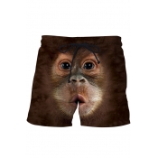 Hot Popular Funny Gorilla Face Printed Drawstring Waist Khaki Shorts