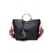 ew Fashion Plain Tassel Embellishment Colorful Wide Strap Ring Handle Satchel Tote Handbag 24*10*23 CM