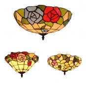 Tiffany Rustic Blossom Ceiling Mount Light Stained Glass Flush Light for Study Room Balcony