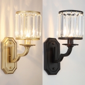 Metal Fake Candle Wall Light Kitchen 1 Lights Contemporary Sconce Light with Striking Crystal in Black/Gold