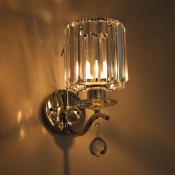 Chrome Candle LED Wall Light 1 Bulb Simple Style Glittering Crystal Sconce Light for Corridor