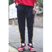 Men's New Fashion Colorblocked Stripe Side Casual Corduroy Tapered Pants