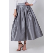 Trendy Fancy High Waist Plain Pleated Midi Puffy Skirt for Women