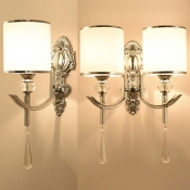 Traditional Cylinder Wall Lamp with Crystal Metal 1/2 Lights Chrome Sconce Light for Stair