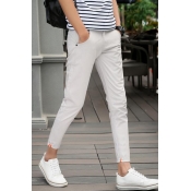 Men's New Fashion Simple Plain Cotton Cropped Casual Pants