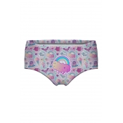 Funny Cartoon Ice Cream Rainbow Print Womens Pink Panty Shorts