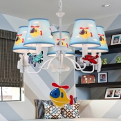 Cartoon Helicopter Ceiling Pendant 3/5 Lights Metal Chandeleir in Blue for Boys Bedroom