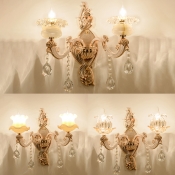 Glittering Crystal Blossom Wall Light Dining Room Two Heads Luxurious Sconce Light in Gold