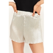 Trendy Simple Plain High Rise Elastic Waist Summer Loose Wide-Leg Pleated Culottes Shorts