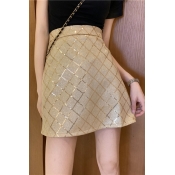Summer Hot Stylish High Waist Sequin Embellished Check Print A-Line Mini Skirt