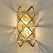 Metal Candle Sconce Light with Crystal Decoration 2 Lights Modern Stylish Wall Lamp in Gold for Hotel