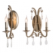 Bathroom Candle Wall Light with Clear Crystal Metal 1/2 Lights Antique Sconce Light in Champagne