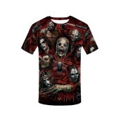 Summer New Stylish 3D Skull Round Neck Short Sleeve Red T-Shirt For Men