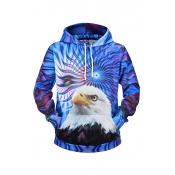New Fashion Owl 3D Printed Blue Long Sleeve Pullover Drawstring Hoodie