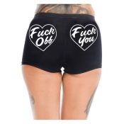 Summer Womens Funny Letter FUCK YOU Print Back Black Sexy Skinny Shorts