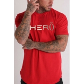 Mens Short Sleeve Round Neck HERO Crown Letter Printed Quick Drying Leisure Cotton T-Shirt
