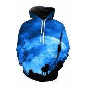 New Fashion Blue Moonlight Wolf 3D Printed Long Sleeve Casual Loose Pullover Hoodie