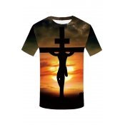 Summer Hot Fashion Jesus Cross Print Short Sleeve Round Neck Relaxed T-Shirt For Men