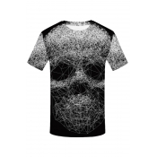 New Stylish Fashion 3D Skull Print Round Neck Short Sleeve Casual T-Shirt in Black