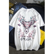Mens Nice Short Sleeve Round Neck CHNIA Letter Bird Floral Printed T-Shirt for Couple