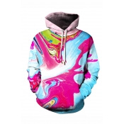 New Fashion Colorful Painted 3D Printed Drawstring Hooded Long Sleeve Loose Fit Unisex Pink Pullover Hoodie